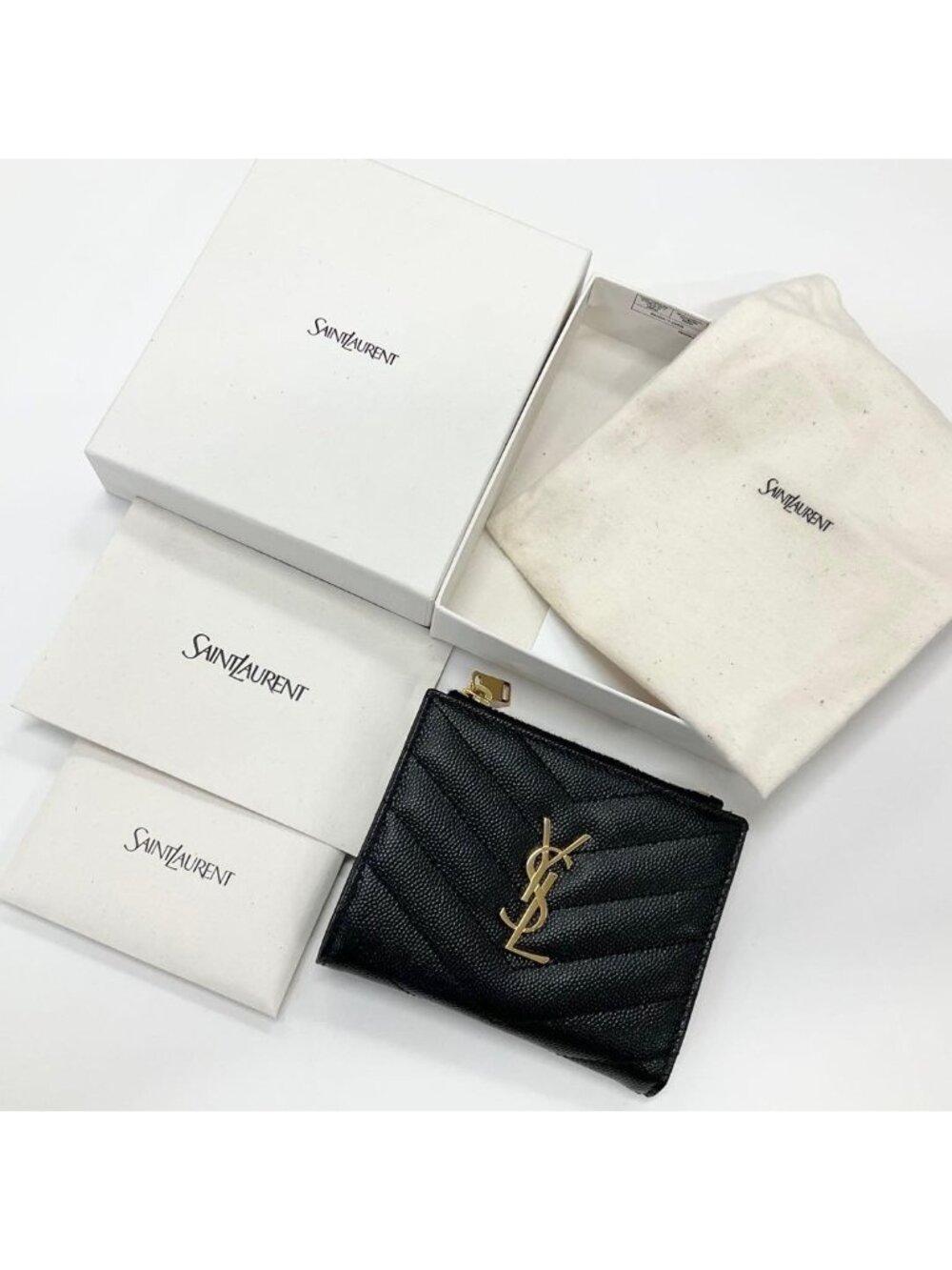 Saint Laurent Leather 2 Parts Stitch YSL Logo Quilted Wallet - Picture 9 of 10